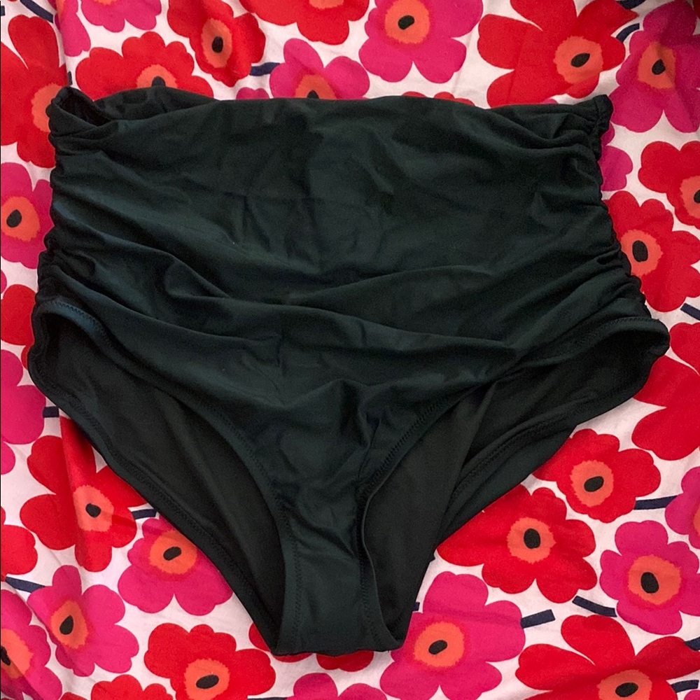 J.Crew NEW Ruched High-Rise Full-Coverage Bikini Bottom - Black